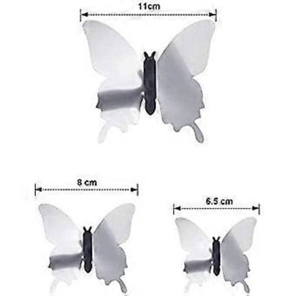 48 Delar DIY Spegel Fjäril Kombination 3D Fjäril Väggdekaler Heminredning