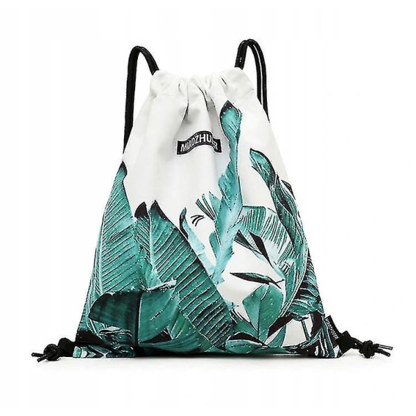 Unisex Waterproof Drawstring Bag, Backpack Leaves Pattern For Gym, Shopping ,sport WHITE