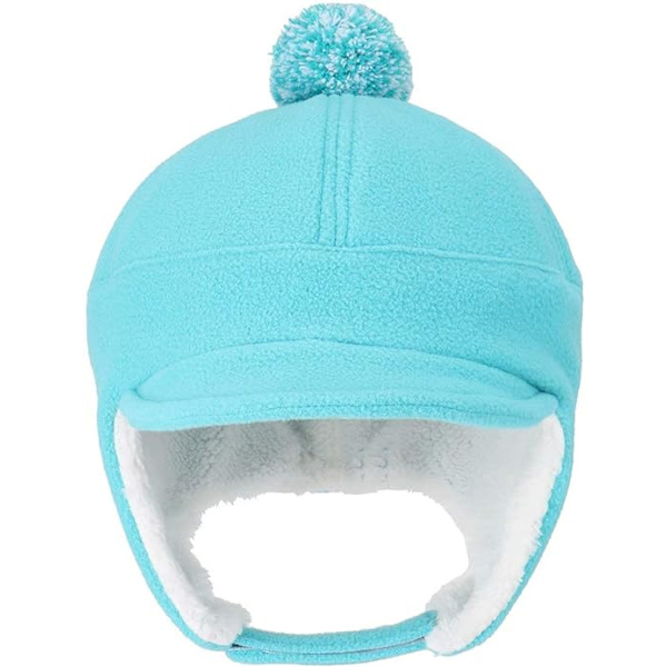 Taaperoille tarkoitettu talvihattu, jossa korvaläpät, baseball-lippis, visiiri, Aqua Fl