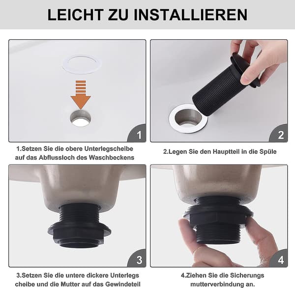 Sort Matt Universal Afløbsfitting Uden Overløb, Moderne Pop-up Click Clack Vaskeprop