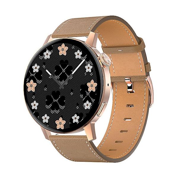 Dt3mini Bluetooth-opkald Gps-bevægelse Alipay-puls Split-skærm Smart Watch（Guld Læder）