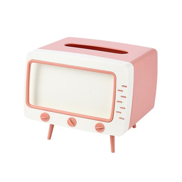 Facial Tissue Box Holder Med Telefonholder Tv-Formet Tissue Og Smartphone Holder Pink