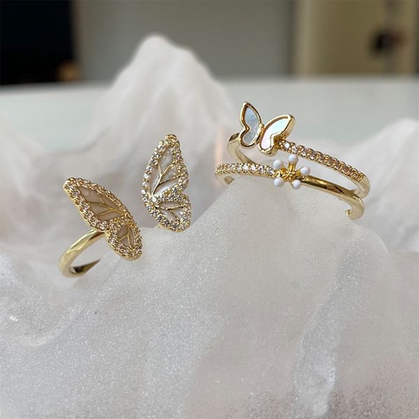 Skinnende sommerfuglring, 2 stk. pigering, justerbar