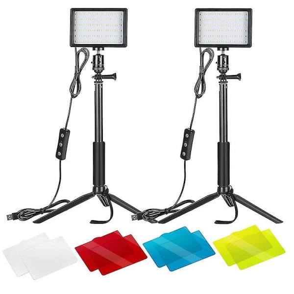 Ledpanel Justerbar 5600k USB videoljus - 2 led med stativ och färgfilter per grupp för låg vinkel, zoom / videokonferensbelysning