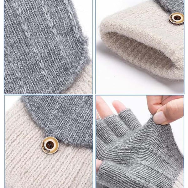 Stickade handskar Fingerless handskar Halvfingerhandskar med fällbar topp