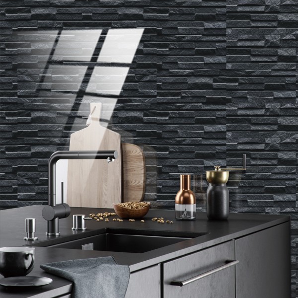 24st, självhäftande cementkakel dekorativt väggklistermärke, svart grå