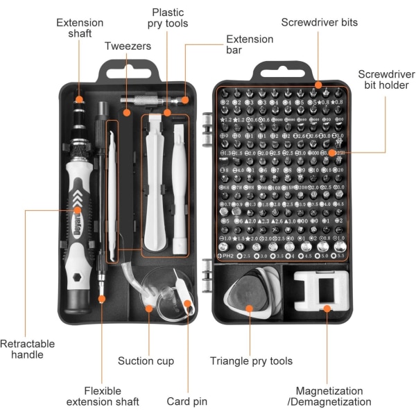 115 in 1 Precision Screwdriver Kit, Portable Magnetic Precision S