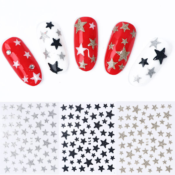 5 st Nail Stickers 3D Nail Stickers Färgglada Stjärnor Glitter Skinande Dekoration DIY Självhäftande Nail Art