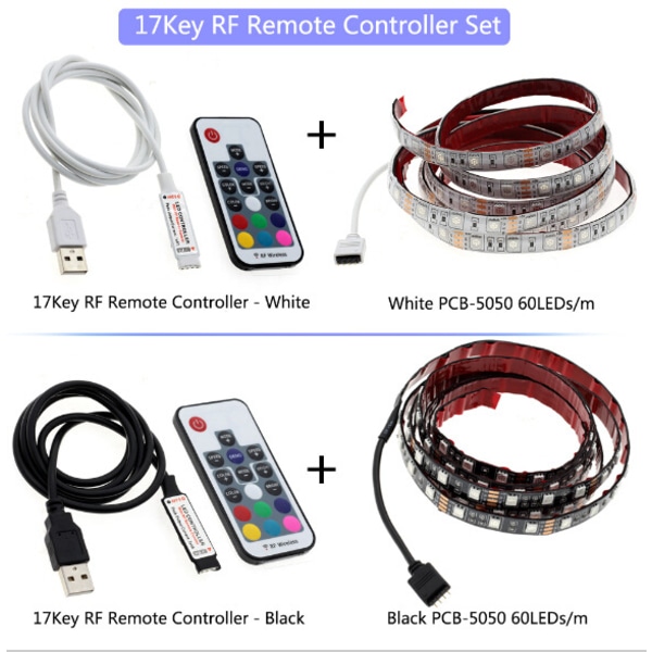 9,84 fot USB LED-lyslist, USB-lyssnor med fjernkontroll, DI