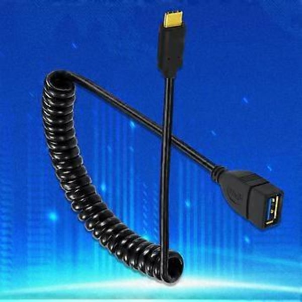 Guldpläterad Teleskopisk Spiral USB A till Typ C OTG Datakabel Snabb Laddningssladd för Extern Hårddisk C