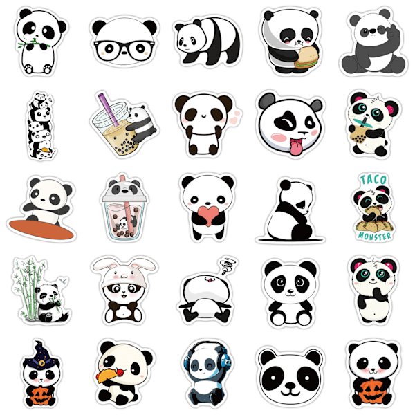 50 Cartoon Panda Doodle Stickers