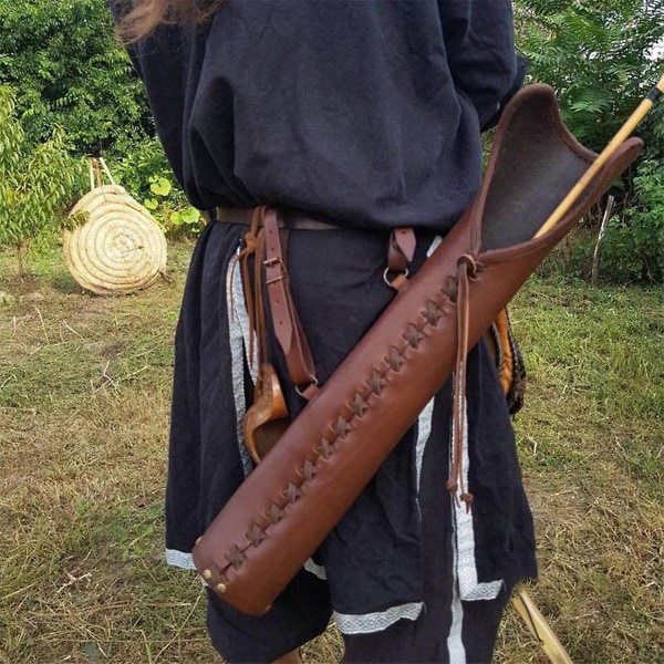 Keskiaikainen nahkainen vintage-nuoliviini jousipidike Cosplay Archer Hunter Larp Props Steampunk Recurve Bow Hunt Shoot Bag（Ruskea）
