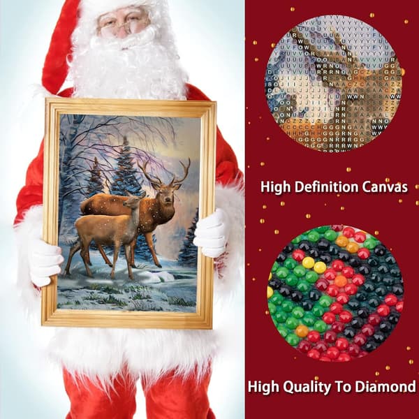 5D Diamantmaleri Jul, Juleelg 5D DIY Runde Fuld Dr