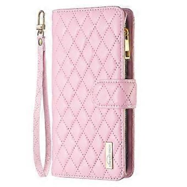 BINFEN COLOR BF Style-15 Til iPhone 16 Pro Max Etui Rhombus Præget Læder Telefon Cover Pink