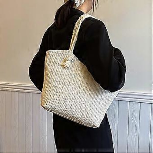 Allround Håndtaske til Kvinder Stor Kapacitet Armhule Taske Mode Strandtaske Strå Skuldertaske Trend Underarmstaske Hvid White