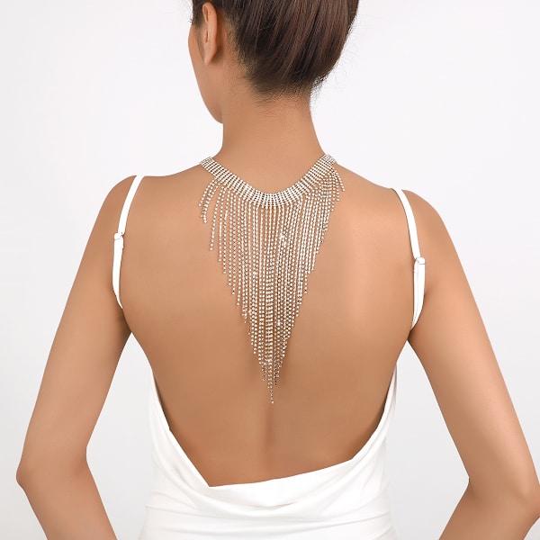 Antik strass halsband silver guld tofs kedja ljus låda halsband kvinnor flickor smycken