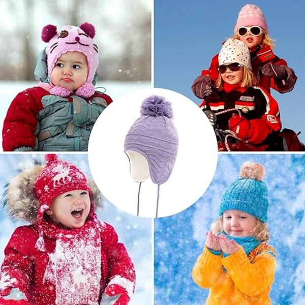 Vinterhue til børn, vantersæt, varm fleecehue, strikbeanie