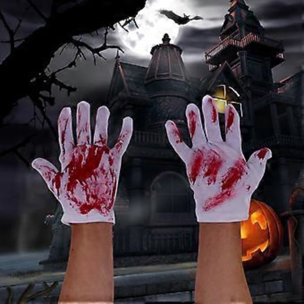 2 Par Blodiga Handskar Ornament Halloween Läskiga Dekor Rekvisita för Spökhus