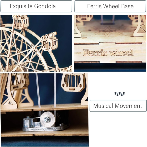 Træmodelsæt, der drejer pariserhjul med musik, træhåndværk Ki