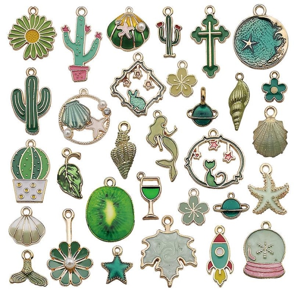 Charms For Jewellery Making 31pcs Alloy Charms Enamel Charms Pendants For Jewelry Bracelet Necklace Crafts Making（Green）