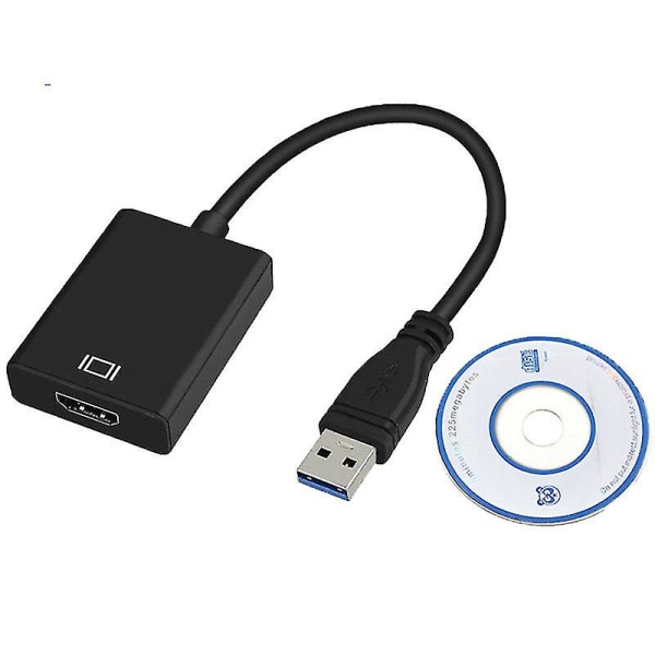 USB till HDMI-adapter, USB 3.0 / 2.0 till HDMI 1080p Full Hd Video Audio Multi Monitor Converter Adapter (svart)