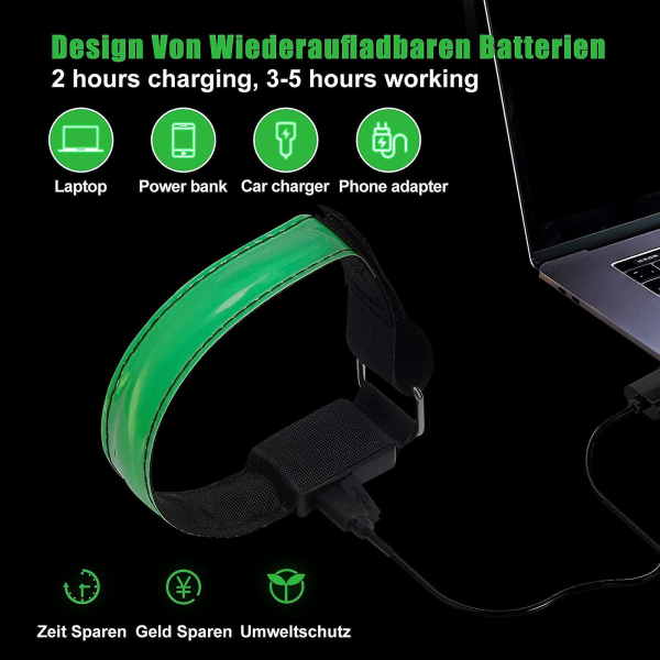 Laddningsbar USB-reflektorband LED-ljusarmband, Reflektorarmband Natt Säkerhet