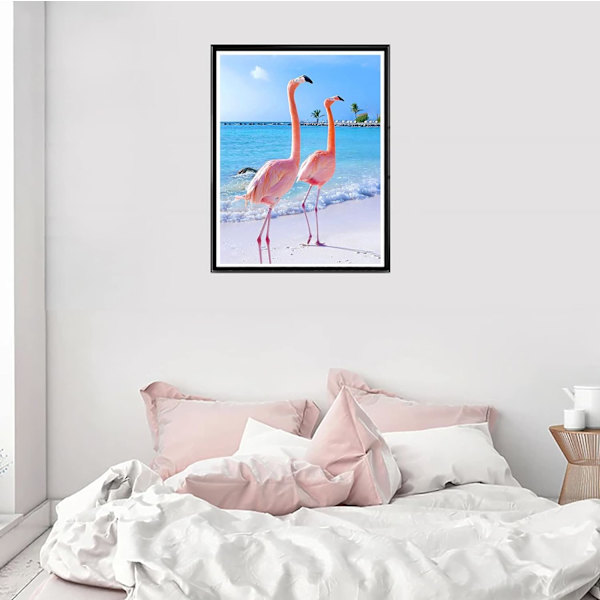 DIY 5D timanttimaalaus Punainen lintu Eläin, Flamingo Taide Taivas Ranta C