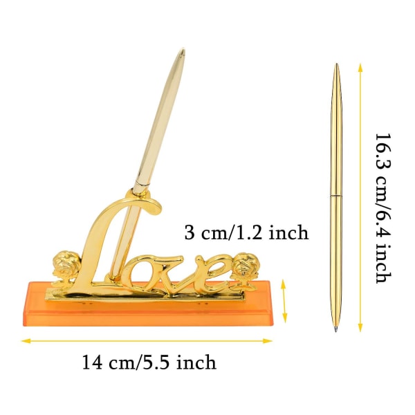 Gull pennholder signaturpennsett gjestebok tilbehør belagt metall kjærlighet og roseholder med kulepenn for bryllup