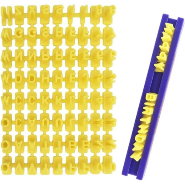 Keksileimasimet, 72 kpl kirjaimia ja numeroita kohokuvioituja keksileimasimia kirjainkeksileikkuri Fondant-kirjainleima