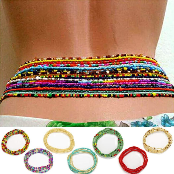 African Waist Bead Chain Layered Belly Body Chain Beach 7-Pack Wa