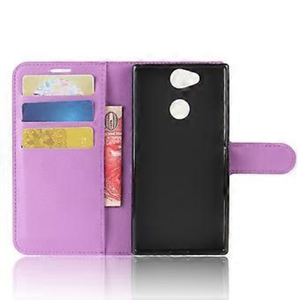 Litchi Tekstur Stand Læder Wallet Mobil Case til Sony Xperia XA2 - Lilla Purple