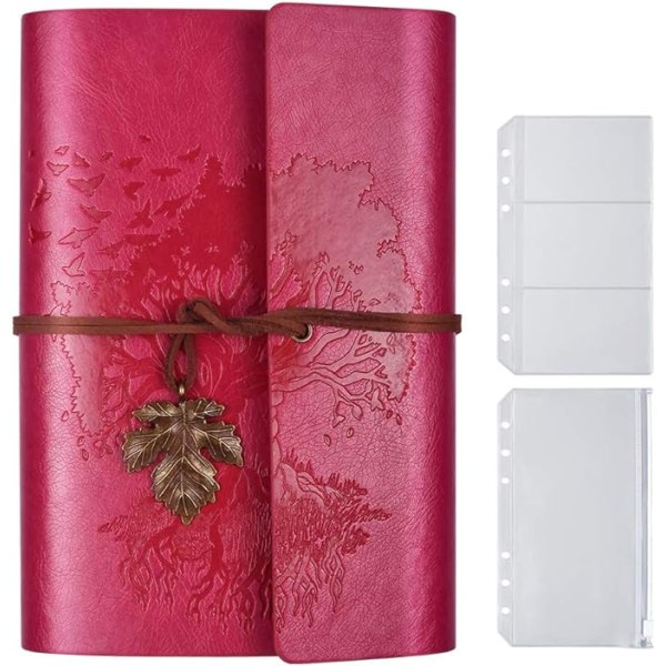 (Rose Red) 23,4x16,5 cm Vintage läderanteckningsbok med tomma sidor Återfyllningsbar anteckningsbok Resedagbok för kvinnor Flickor Presenter-A6