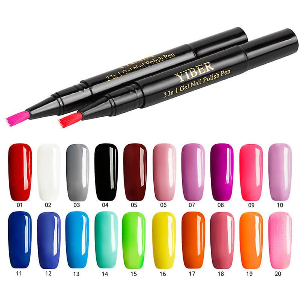 2pcs Gel Polish Pen Hybrid Lacquer Nail Pen Semi Permanent Nails Art Soak（C）