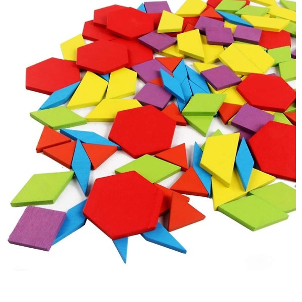 155 kpl puinen kuviopalikka lelu Tangram aivopähkinä lelut 24 kpl design-korteilla