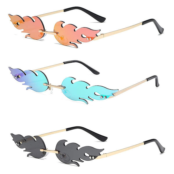 Fashion Fire Flame Solglasögon 3 st Vågor Solglasögon Spegelglas Ramlösa Solglasögon, Nyhet Glasögon För Unisex-vuxen