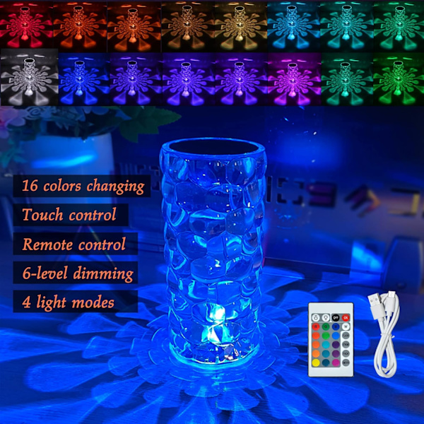 Krystall lys 16 farger RGB touch lys romantisk liten bordlampe