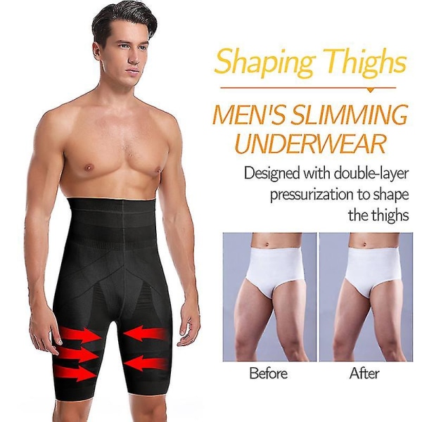 Mænd Body Shaper Tummy Control Shorts Shapewear Mavebælte Boxer Briefs Højtaljede Slankende Undertøj Ben（XL Sort）