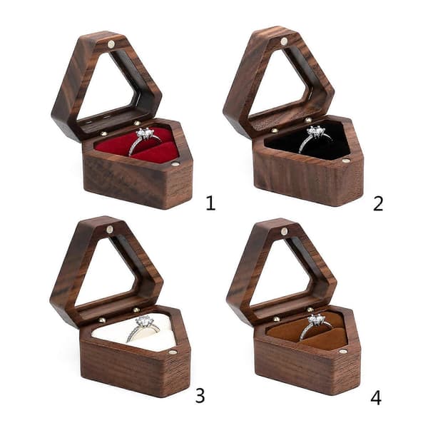 Bärbart förvaringsfodral Trä Ring Box Smyckeskrin Presentationsbox för Förlovning Ins