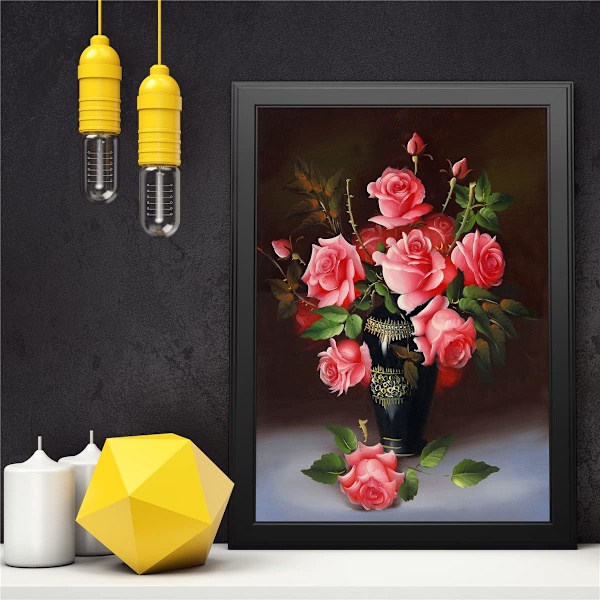 Diamantmaleri Blomst, DIY 5D Pink Rose Diamantkunst Maleri Kits til Voksne Børn Begyndere, Ideel Gave til Familie og Venner, 12x16 tommer, Buket af Pink Roser