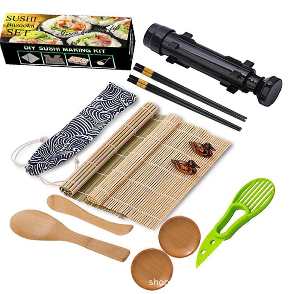 Sushitillverkningssats, 13 i 1 Sushi Bazooka Roller Kit med bambumatta, Bazooka Roller (svart)