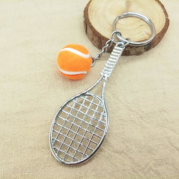 2 st tennisracket nyckelring, kreativ metall nyckelring Sport nyckelring Tennis boll nyckelring orange