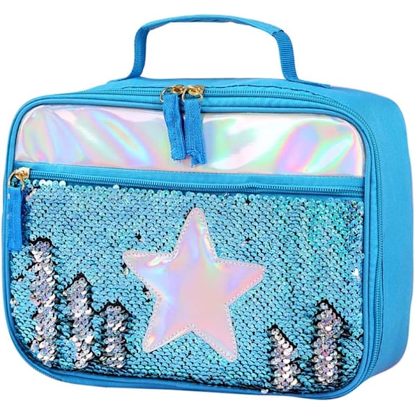 1 stk Lunsjboks for jenter Dobbeltsidig Sequin Lunsjboks Havfrue Lunsj Tote Ba