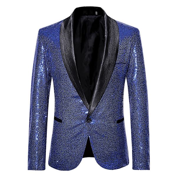 Herr Sequin Casual Blazer Fest Bröllop Höst Vinter Regelbunden Rock Casual Jacka（S Blå）