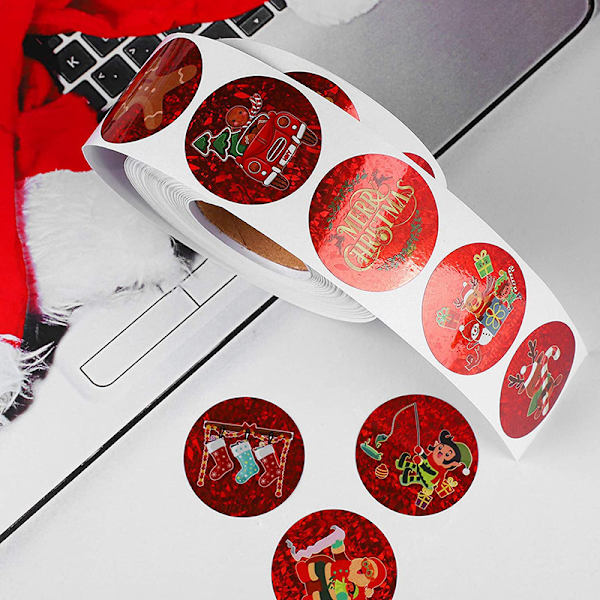 3,8 cm röd klistermärke med texten \"God Jul\"