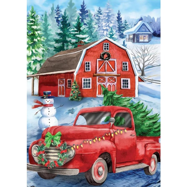 Jul diamond painting för vuxna - Röd lastbil rund full