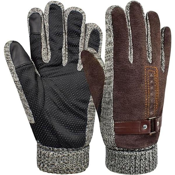 Brune herre vinter læderhandsker tykke varme fleece vindafvisende handsker