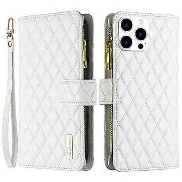 BINFEN COLOR BF Style-15 Fodral till iPhone 16 Pro Max Rombmönstrat Läder Telefonskal White