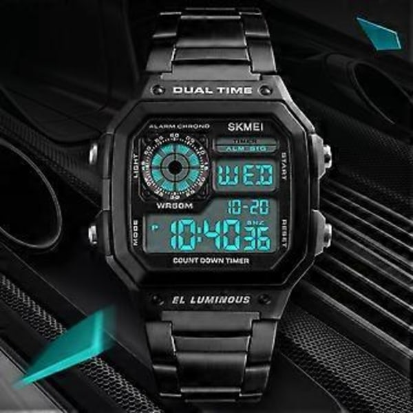 SKMEI Herreklokke Sølv Digital Rustfritt Stål Vanntett Armbåndsur Mote Casual