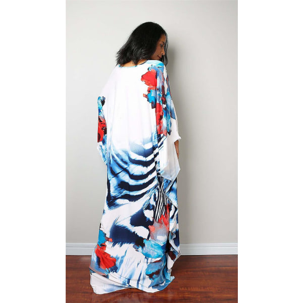 Kvinnors tryckta maxiklänning fladdermusärm strandklänning plus size solklänning strandkläder kaftan cover-ups Dn0508
