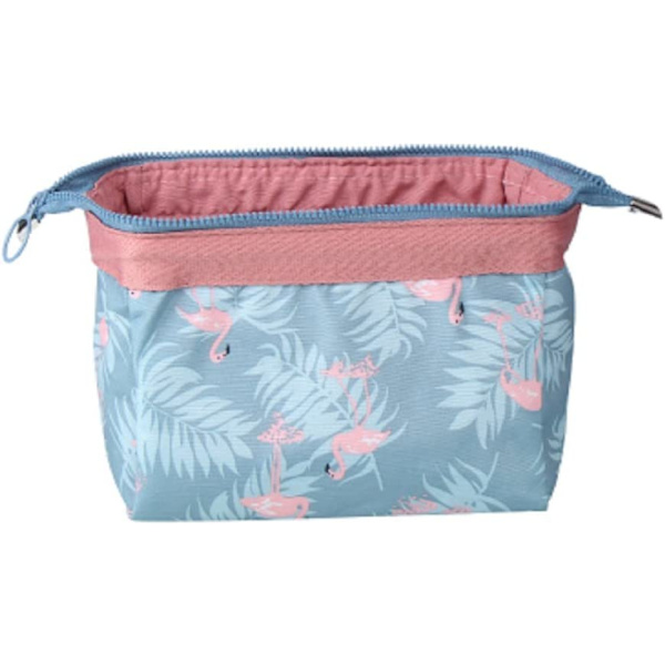 Liten hopfällbar kompakt necessär, sminkväska, japansk stil blommig kosmetikapåse (rosa)